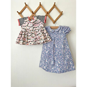Handmade little girl dress top bunnies summer flags boutique‎ style sz 2T/3T